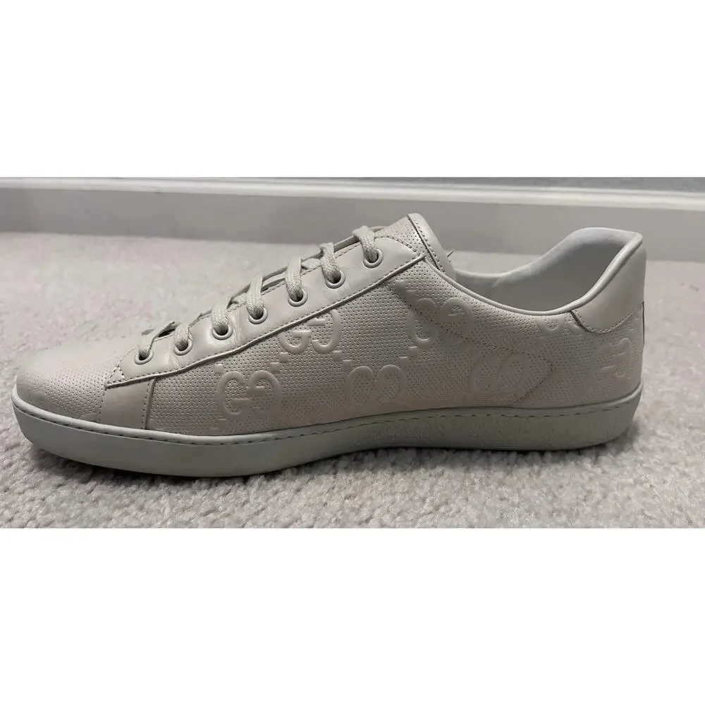 AUTHENTIC GUCCI ACE GG EMBOSSED LEATHER SNEAKERS 625787 Sz GG 14.5 (US 15.5)
